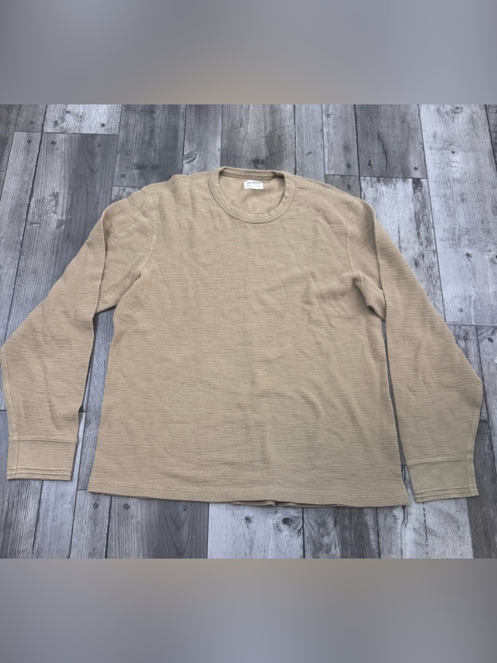 Todd Snyder Waffle Knit Henley Shirt Men Large Neutral Tan Slub Cotton